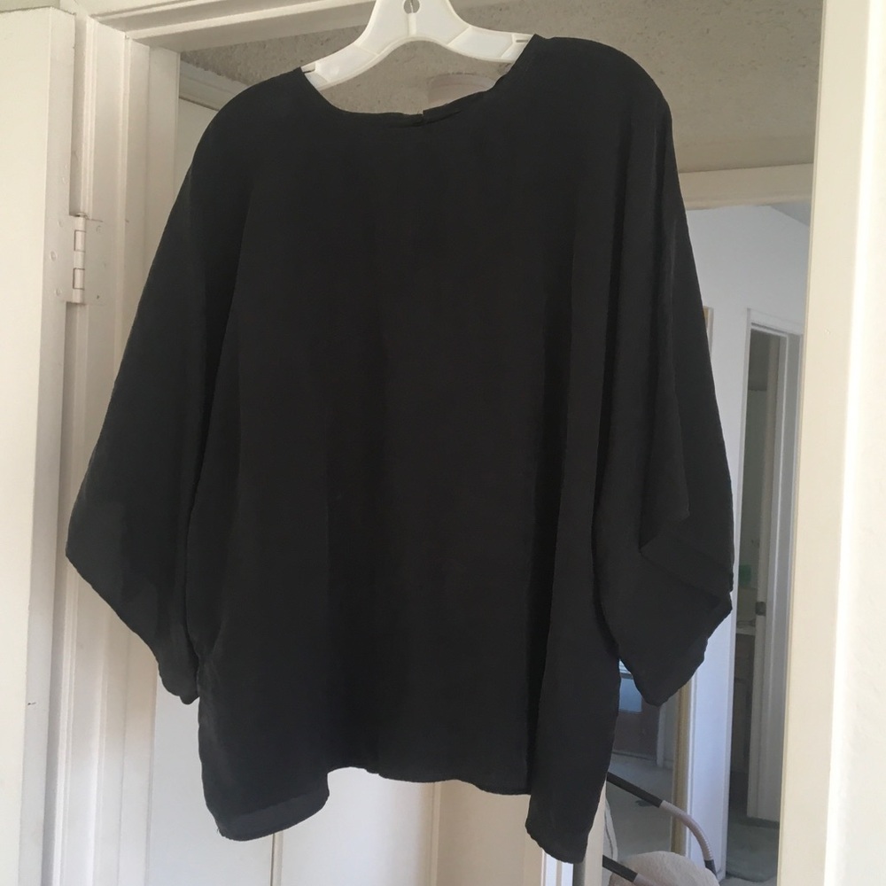 ZARA/BLACK-DROP SHOULDER WIDE 3/4 SLEEVE RELAXED FIT TOP - Picture 2 of 9